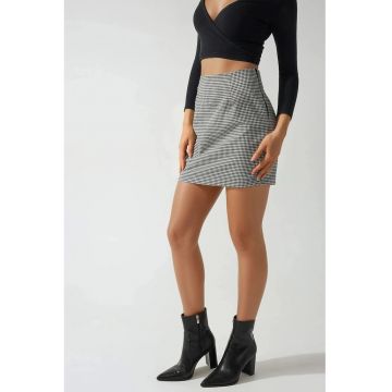 Fusta dama -  mini - talie inalta - textil - alb/negru