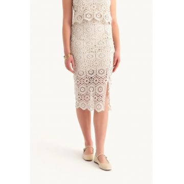 Fusta dama  textil - crosetata - talie medie - bej