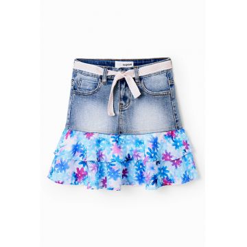 Fusta de denim cu volane