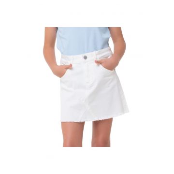 Fusta din denim cu terminatie nefinisata -