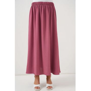 Fusta maxi  cu snur in talie - roz - poliester-elastan