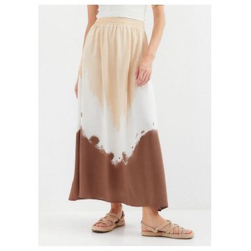 Fusta maxi  cu talie elastica - degrade - bej/maro - viscoza