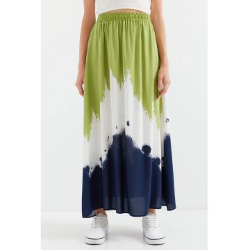 Fusta maxi  cu talie elastica - gradient multicolor - viscoza
