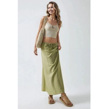 Fusta maxi -  cu talie inalta - verde masliniu - textil