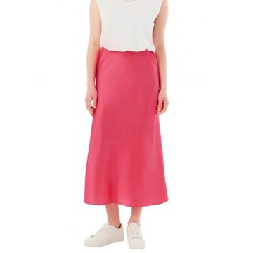 Fusta maxi dama -  satin - talie inalta - roz