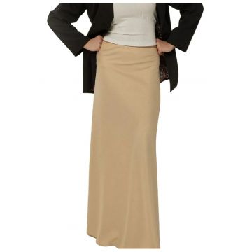 Fusta maxi dama -  satin - talie medie - bej