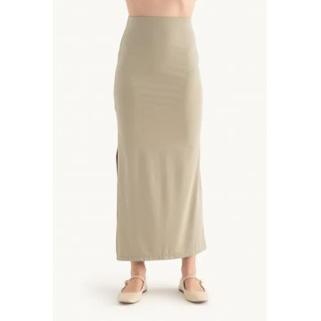 Fusta maxi dama -  talie inalta - crapatura laterala - textil - verde