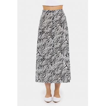 Fusta maxi dama -  textil - talie inalta - nasturi - alb/negru
