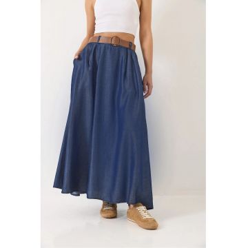 Fusta maxi -  denim - catarama - buzunare - albastru - bumbac