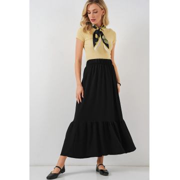 Fusta maxi - HiCCUP - texturata - talie elastica - negru - poliester-lycra - Negru