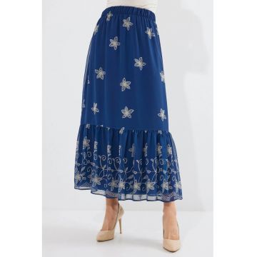 Fusta maxi -  imprimeu floral - albastru - poliester