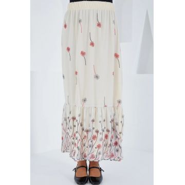 Fusta maxi -  imprimeu floral - bej - poliester