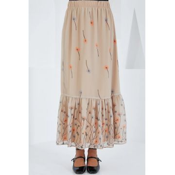 Fusta maxi -  imprimeu floral - poliester