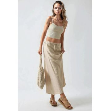 Fusta maxi -  model cu talie inalta - bej - textil