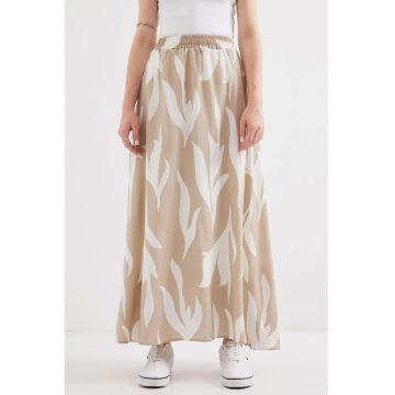 Fusta maxi -  model texturat - talie elastica - bej - textil