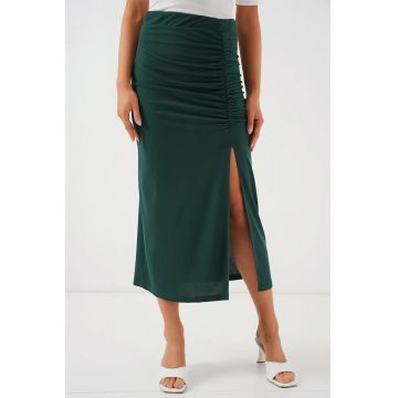 Fusta maxi -  poliester/elastan - talie elastica - verde