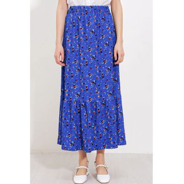 Fusta maxi  talie elastica - albastru - poliester-lycra