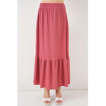Fusta maxi  talie elastica - roz - poliester-lycra