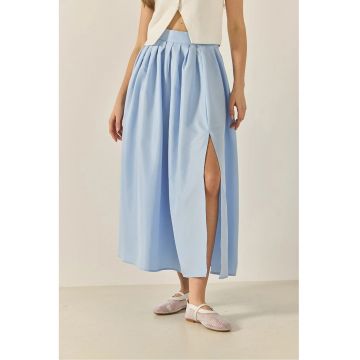 Fusta maxi -  talie inalta - cu crapatura - albastru - poliester