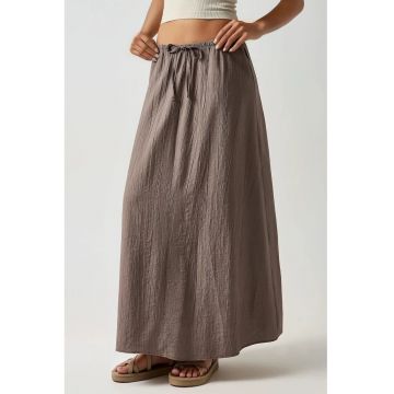 Fusta maxi -  talie inalta - gri - material textil