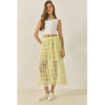 Fusta maxi -  talie inalta - textil/bumbac - galben