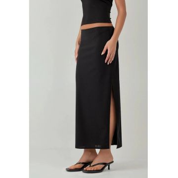 Fusta maxi -  talie joasa - neagra - textil
