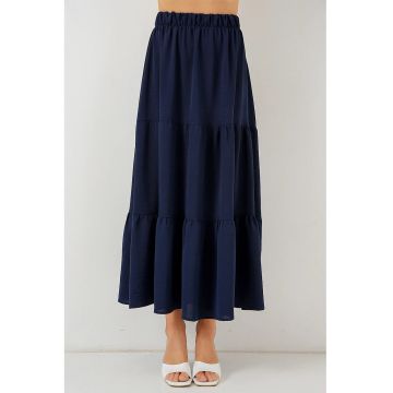 Fusta maxi texturata  albastru - poliester-elastan - croiala standard