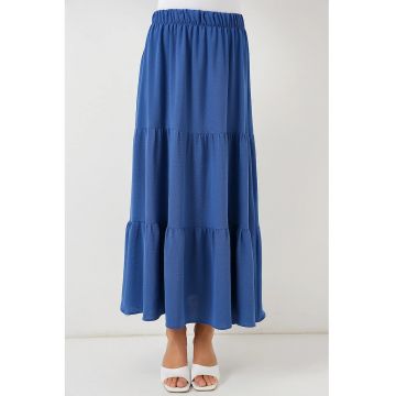 Fusta maxi texturata  albastru - poliester/elastan - croiala standard