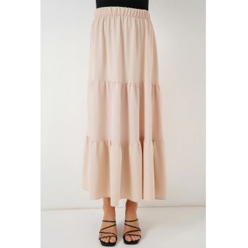 Fusta maxi texturata  bej - poliester-elastan - croiala standard