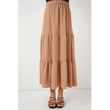 Fusta maxi texturata  bej - poliester-elastan - croiala standard - interior captusit