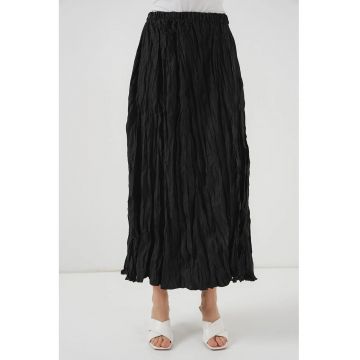 Fusta maxi texturata  cu captuseala - neagra - poliester