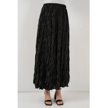 Fusta maxi -  texturata - cu captuseala - neagra - satin
