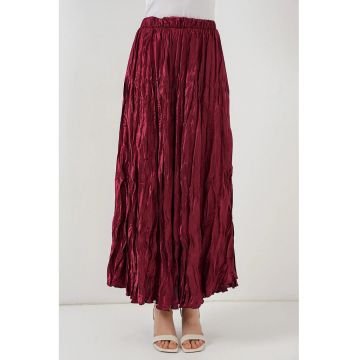 Fusta maxi texturata  cu captuseala - rosie - satin