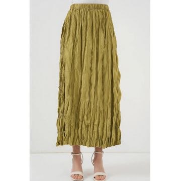 Fusta maxi texturata  cu captuseala - verde - poliester