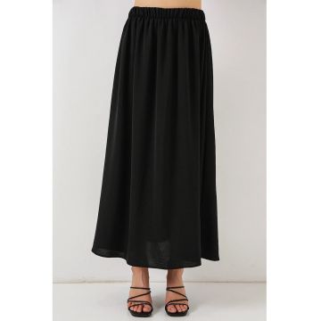 Fusta maxi texturata  cu snur in talie - neagra - poliester-elastan