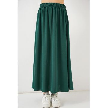 Fusta maxi texturata  cu snur in talie - verde - poliester-elastan