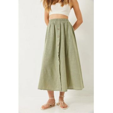 Fusta maxi texturata  inchidere cu nasturi - verde - bumbac