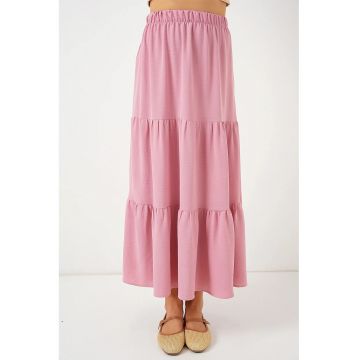 Fusta maxi texturata  roz - poliester-elastan - croiala standard - model drept