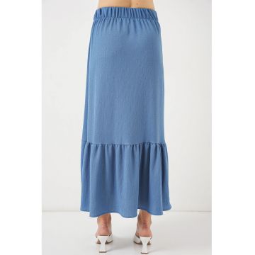 Fusta maxi texturata  talie elastica - albastru - poliester-lycra
