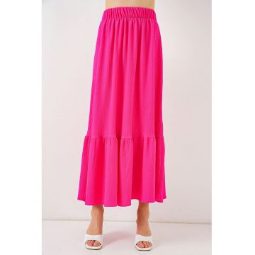 Fusta maxi  texturata - talie elastica - roz - poliester-lycra