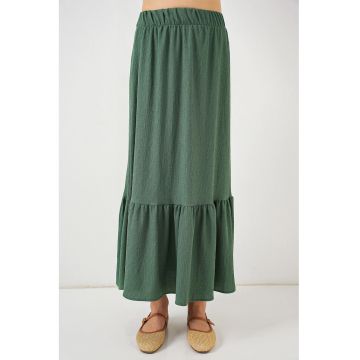 Fusta maxi  texturata - talie elastica - verde - poliester/lycra