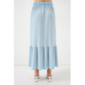 Fusta maxi tricotata  texturata - talie elastica - albastra - poliester-lycra