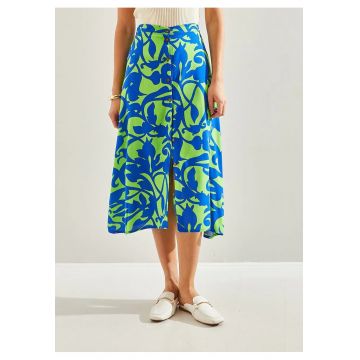 Fusta midi  cu model - multicolor - viscoza - inchidere cu nasturi