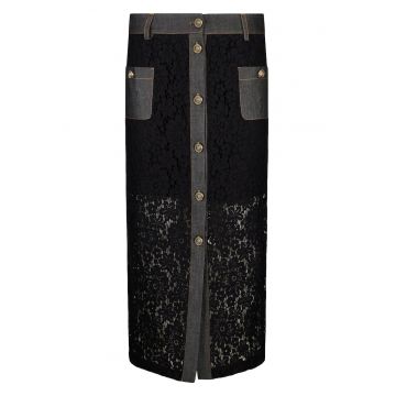 Fusta midi cu strat exterior de dantela