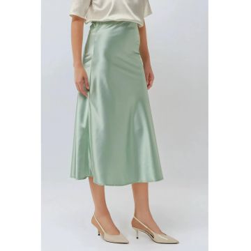 Fusta midi dama  cu talie inalta - satin - verde
