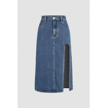 Fusta midi dama  denim - albastru