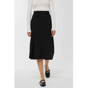 Fusta midi dama -  poliester/elastan - talie inalta - negru -