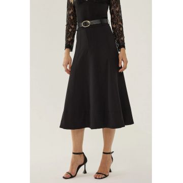 Fusta midi dama  poliester/elastan - talie inalta - negru