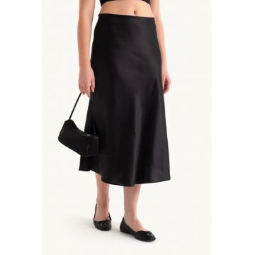 Fusta midi dama -  satin - talie inalta - negru