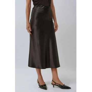 Fusta midi dama -  talie inalta - satin - negru -